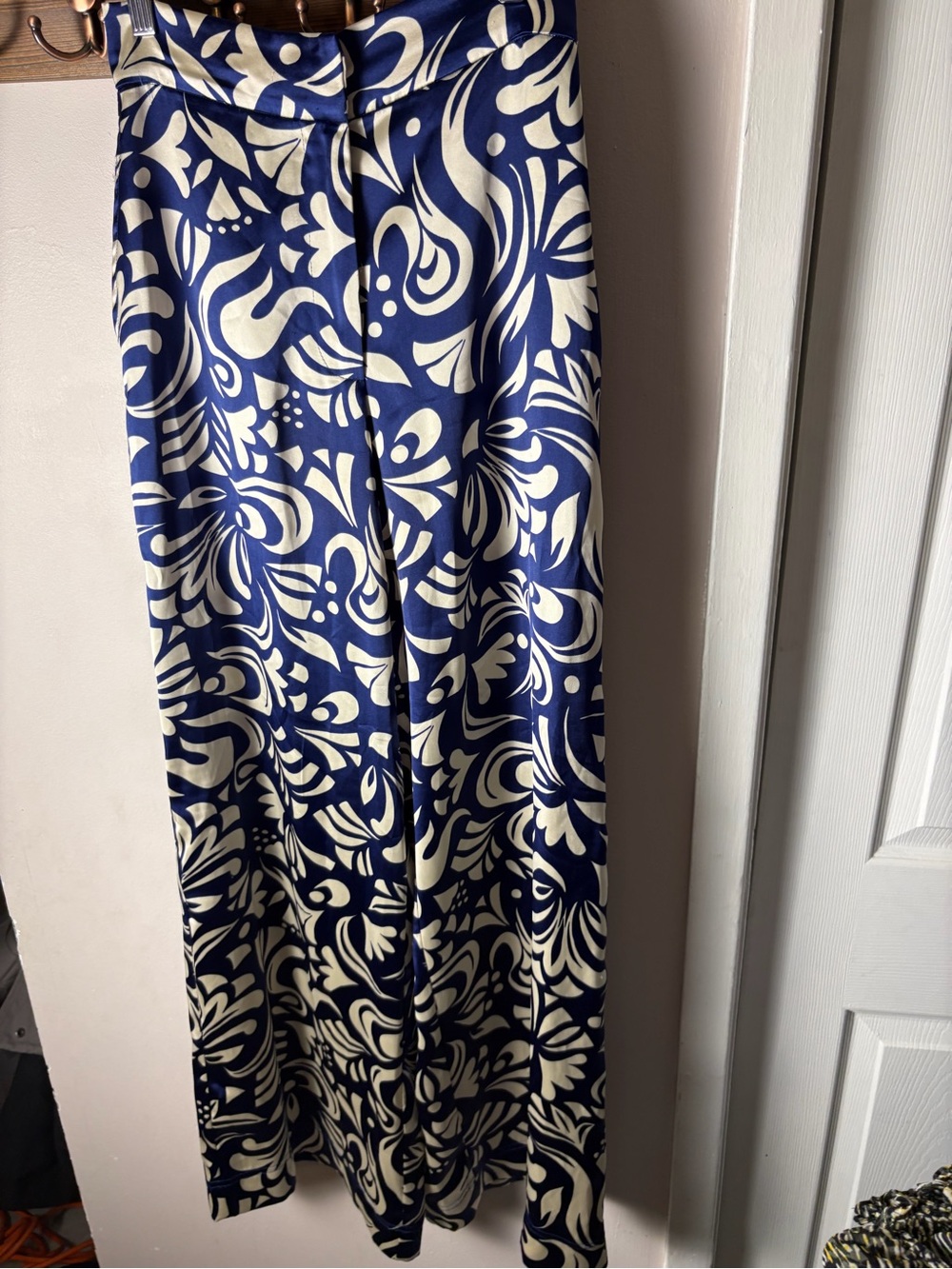House of Harlow 1960 Navy & Cream Satin Wide Leg Pants Size XS